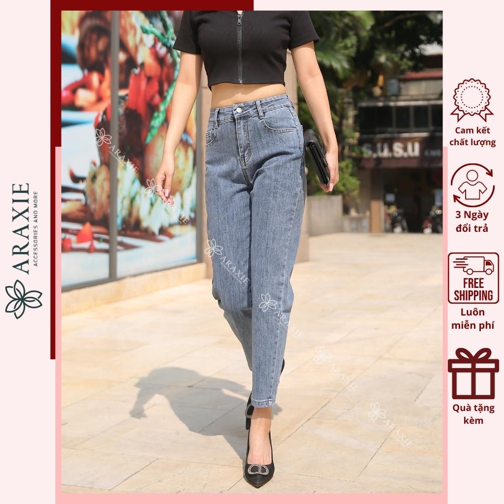 Quần bò baggy nữ Araxie quần jeans baggy nữ big size cạp cao màu xanh nhạt co giãn 4 chiều JABG02