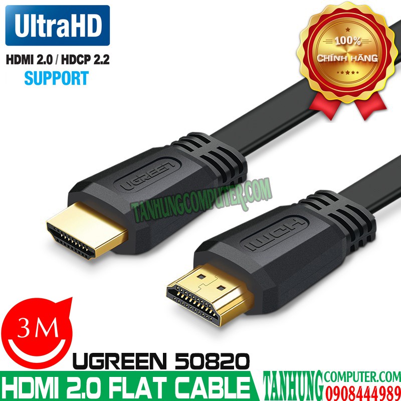 [Mã ELFLASH5 giảm 20K đơn 50K] Cáp HDMI 2.0 Dây Dẹt Ugreen chính hãng 4k x 2k 3D 50819 70159 50820 50821 AD015