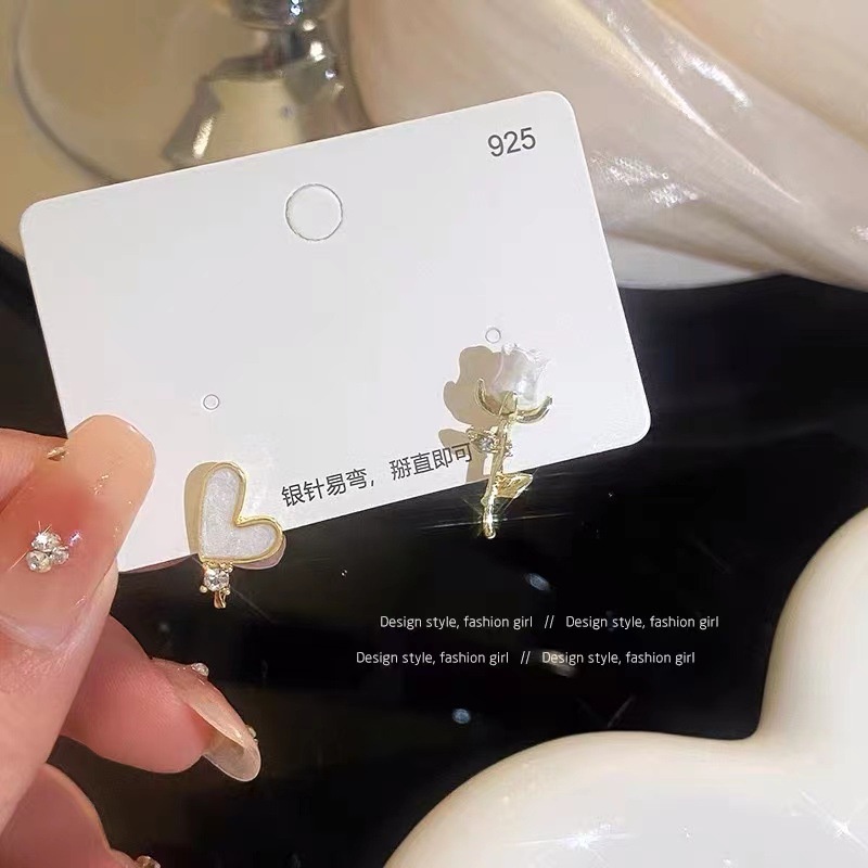 IF ME Bông Tai Hình Trái Tim Màu Vàng Hồng Thời Trang Sang Trọng Cho Nữ