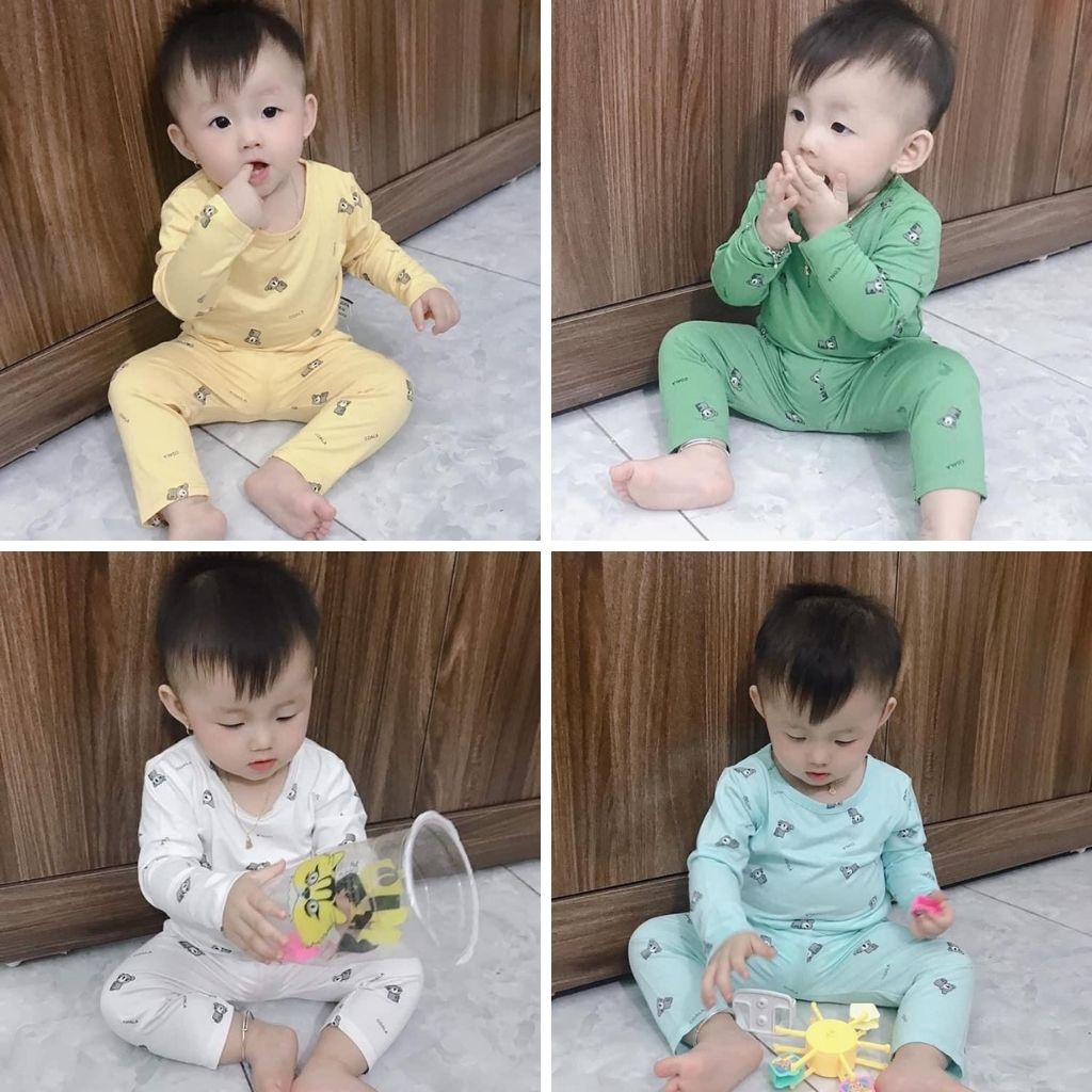 Bộ mặc ngủ dài tay thun lạnh họa tiết hình Panda, thoáng mát cho bé (6-17kg) - Hirokids