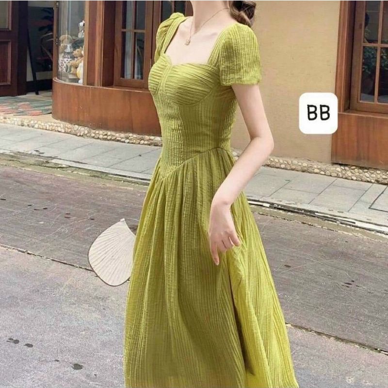 Đầm xốp maxi cúp ngực may hai lớp Freesize màu trắng/nude/xanh
