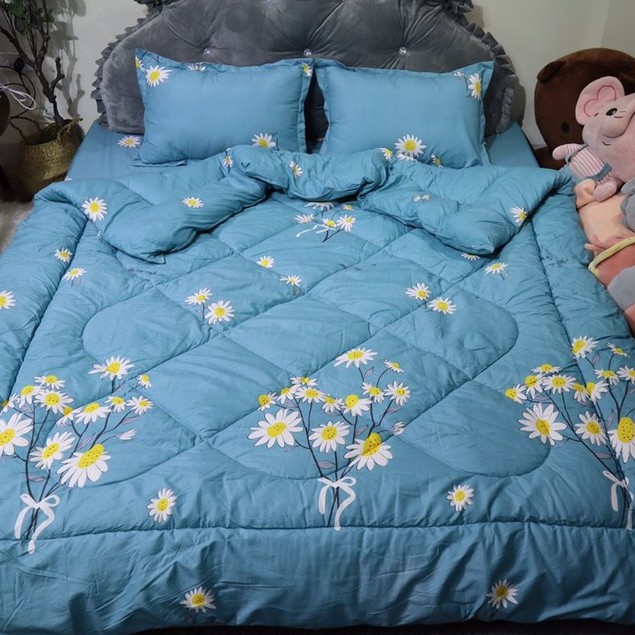 Trọn bộ 5 món ga gối chăn phao poly cotton có ruột bông dày  loại 1 ( nhắn chọn mẫu )