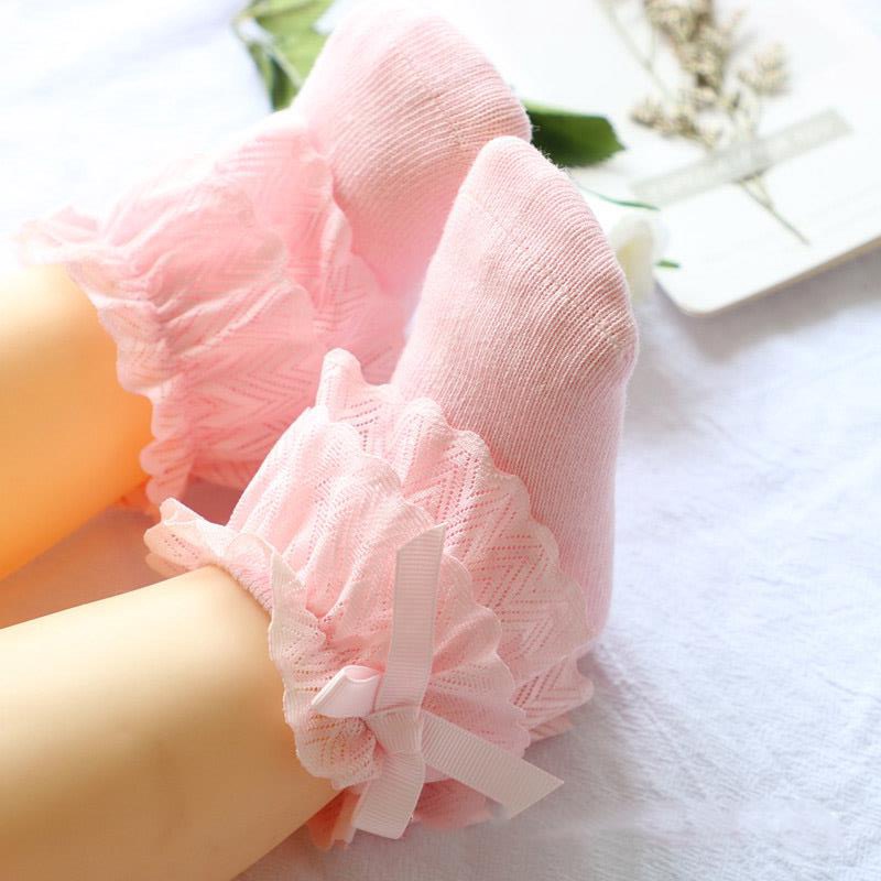 Vớ Cotton Mềm Mại Phối Ren Màu Trắng / Hồng Dễ Thương Dành Cho Bé Gái