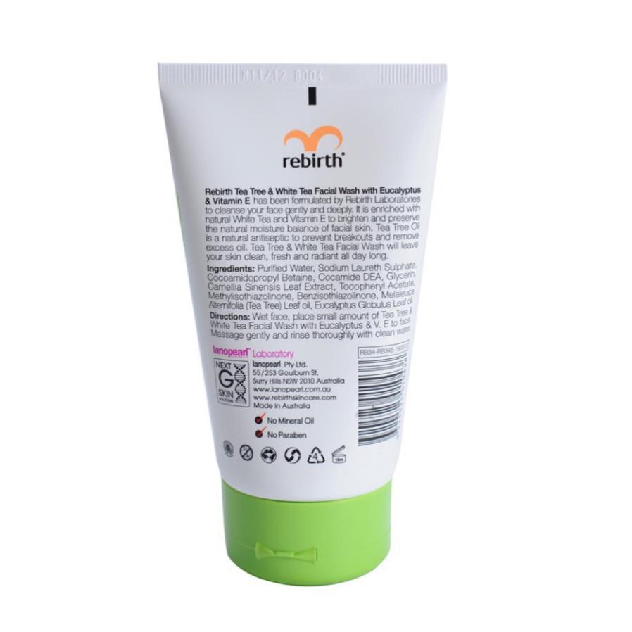 Sữa rửa mặt, gel rửa mặt cho da dầu, tinh chất trà xanh và trà trắng Rebirth - 100ml - Nhập Khẩu Úc, Ngăn Ngừa Mụn | BigBuy360 - bigbuy360.vn