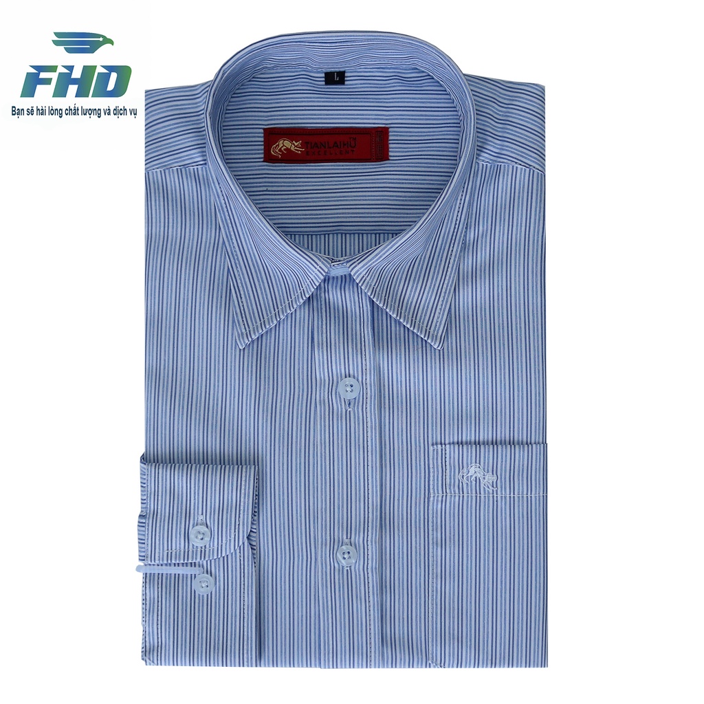 Áo Sơ Mi Nam Dài Tay Vải Kẻ Sọc  Kiểu Dáng Đóng Hộp Chất Vải Mềm Mát Thấm Hút Mồ Hôi  FHDA005_3