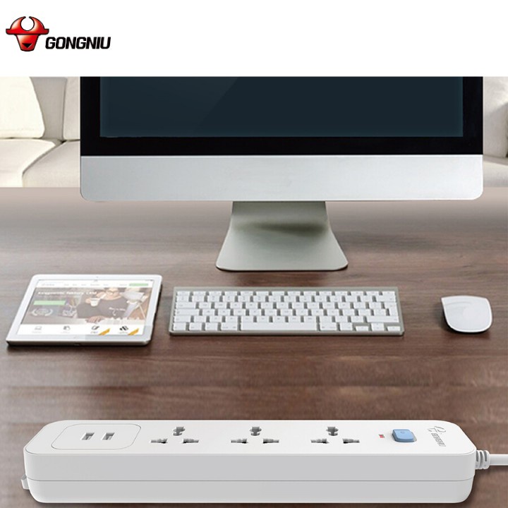 Ổ Cắm Điện Gongniu 3 Ổ Đa Năng + 2 USB 1 công tắc 2500W/10A Dây Dài 1.8M (N103U)