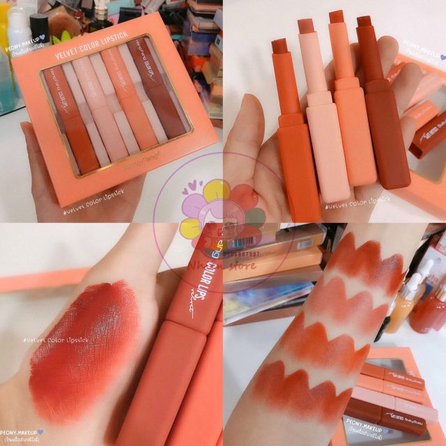 Set son make up 🍓HIỆU ỨNG NHUNG LỤA CỰC MƯỚT 🍓 Set 4 cây son sáp Velvet Color Lipstick Hengfang