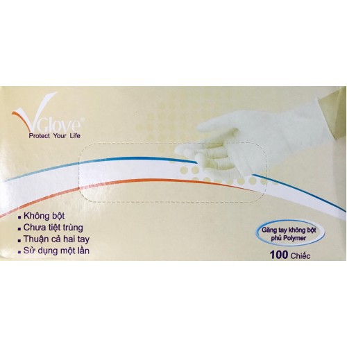 Găng tay không bột Vglove bao tay dùng trong chế biến thực phẩm, nấu ăn, thẩm mỹ, spa 2 màu trắng xanh