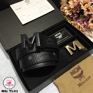 (FULL BOX) Bộ Thắt Lưng Da Nam TL01 Cao Cấp 2 Mặt Chữ M Dây Siêu Bền Đẹp Dây Lưng Dây Nịt