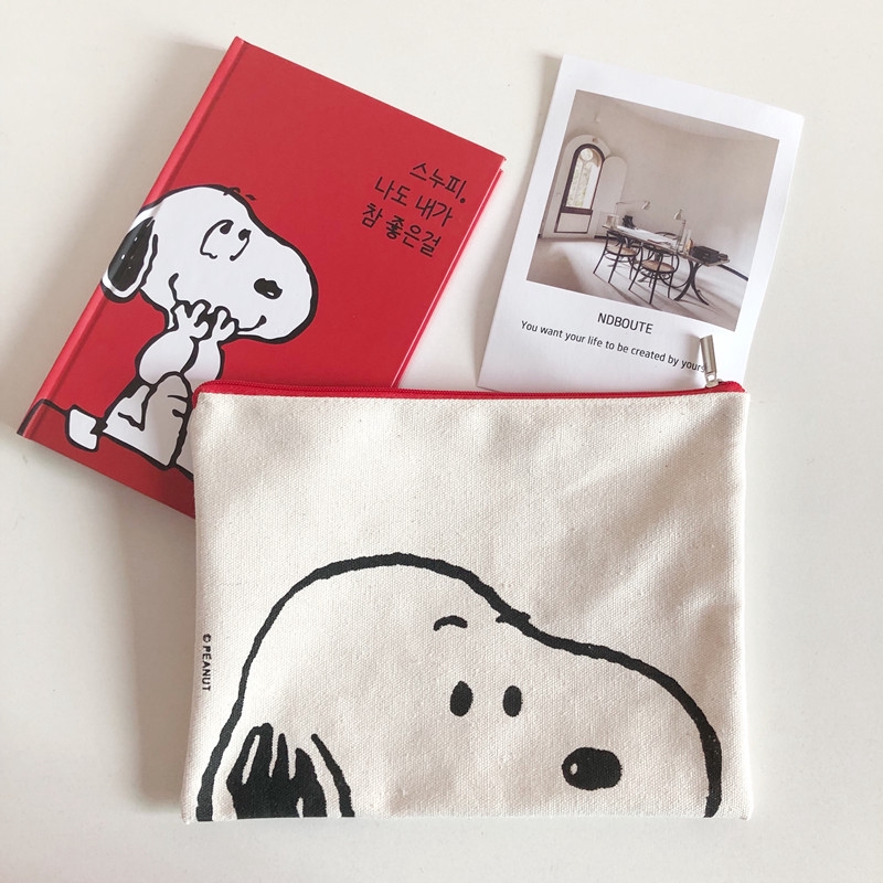 Túi đựng bút / mỹ phẩm in hoạt hình snoopy cỡ nhỏ kiểu Hàn Quốc dễ thương cho bé gái