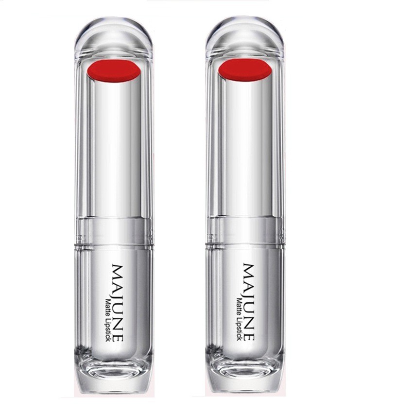 Combo 1 son lỳ lâu trôi màu đỏ tươi Majune Việt Nam số 01 POPPY RED 3.5g/ cây Và 1 gói tẩy da chết Beauskin Hàn 3ml/gói