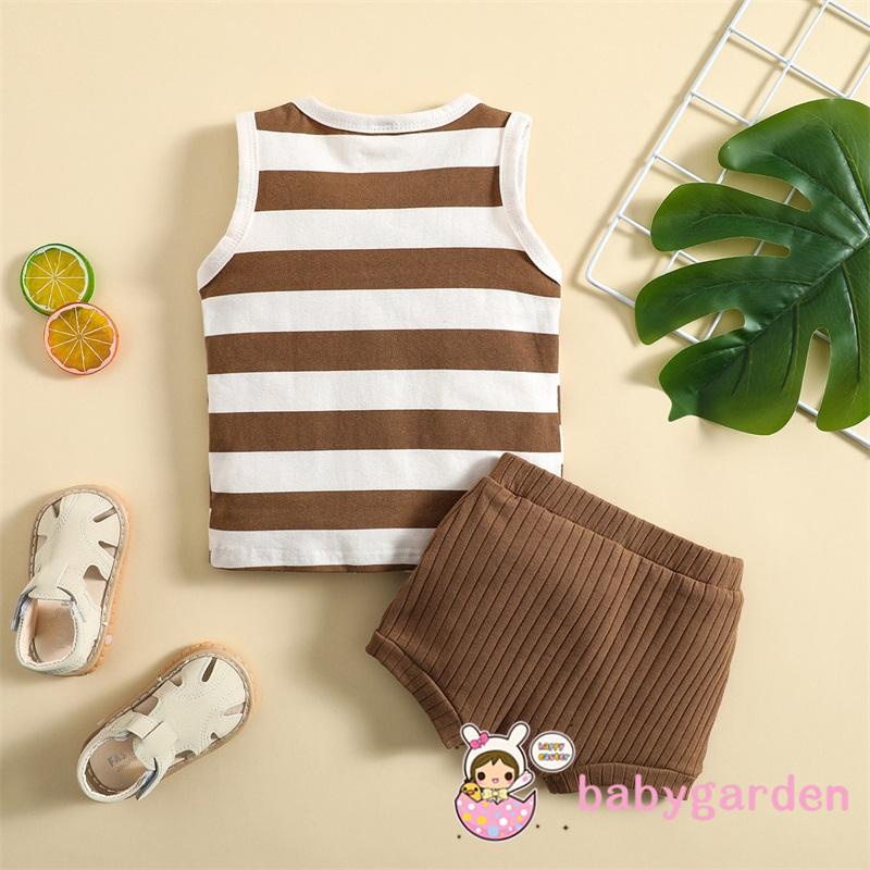 Bộ Áo Tank Top + Quần Short Lưng Thun Họa Tiết Sọc Ngang Dễ Thương Thời Trang Mùa Hè Cho Bé Trai 0-24 Tháng Tuổi