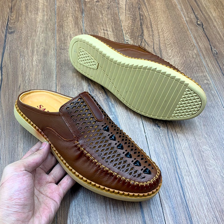 Giày sục nam da thật nguyên tấm cao cấp đế cao su khâu chỉ êm chân thiết kế kiểu giày sục thông minh dễ dàng sử dụng