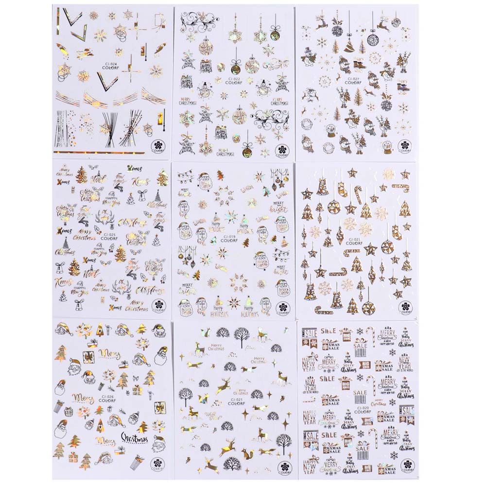 [Hàng mới về] Tờ sticker dán móng tay trang trí thủ công họa tiết hoạt hình 3D phong cách Giáng Sinh nhiều kiểu tùy chọn