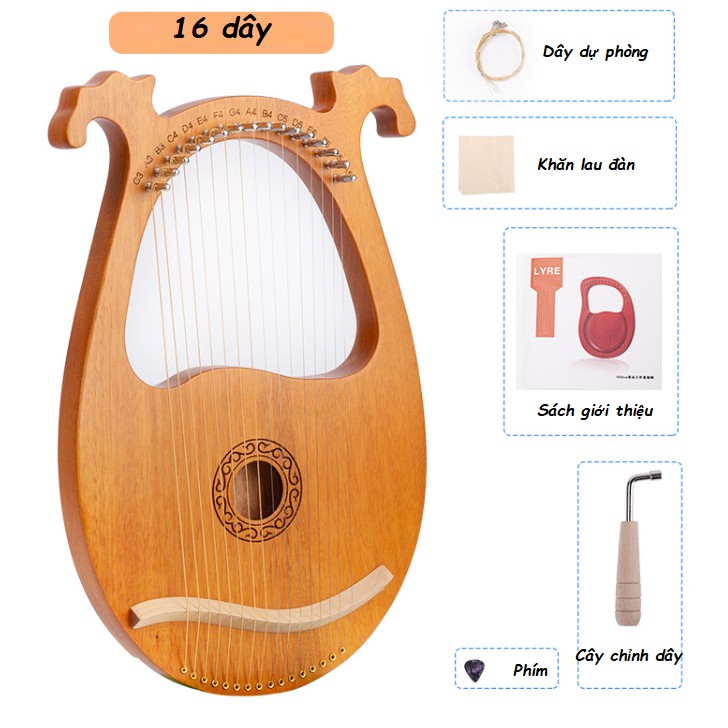 [LYRE 16 DÂY] Đàn Lyre 16 dây BH90967-MOLIN Harp đầy đủ phụ kiện kèm theo như hình âm vang hay trong , ấm