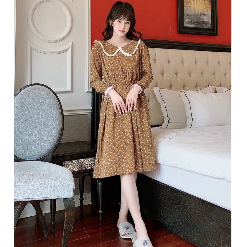 Váy bầu cao cấp chất lụa hoa nhập khẩu cao cấp ❤️đầm bầu thu đông dài tay thiết kế chanh xả, Free size