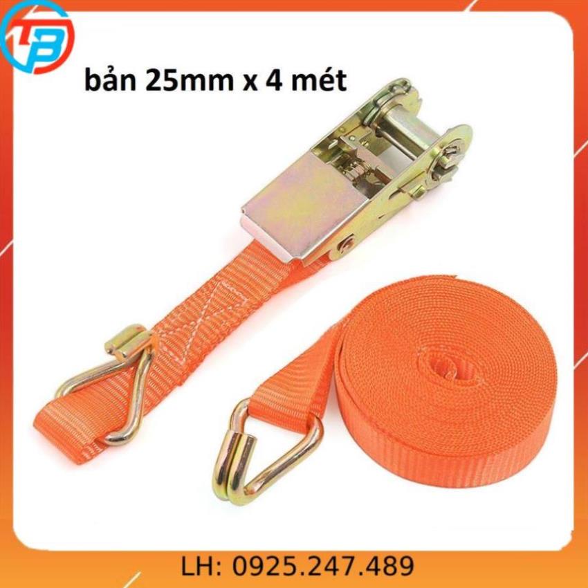 Dây cảo chằng hàng tăng đơ bản 25mm, Có Móc J, dài 1m-8m, tải trọng 1 tấn, chất liệu 100% Polyeter cường lực siêu bền