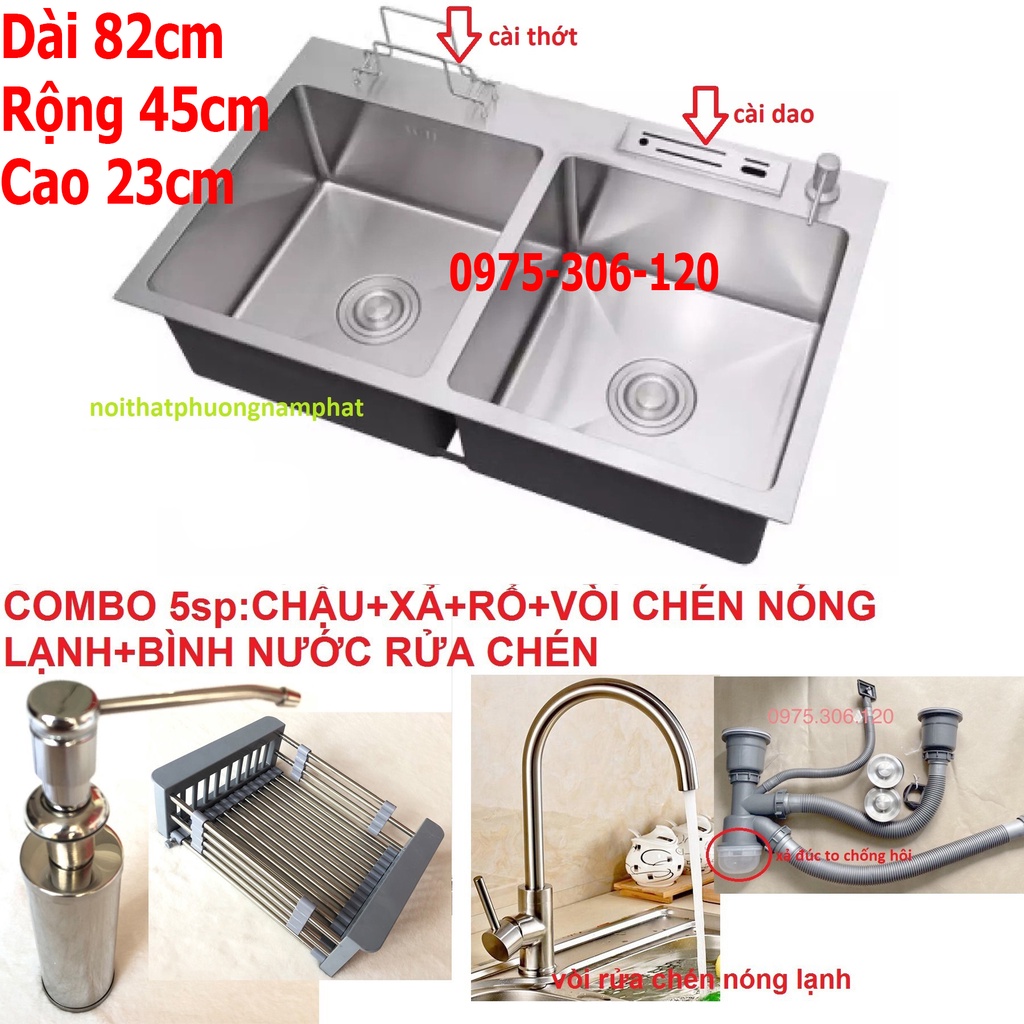 Combo Chậu Rửa Chén Bát INOX SUS 304 N16 8245 NA.GRAND và bộ xả chậu thoát nước tặng Rổ Đa Năng