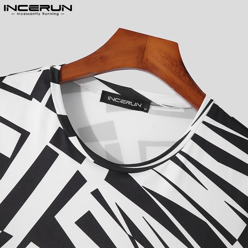 Áo thun lửng INCERUN tay ngắn họa tiết sọc ngựa vằn thời trang cho nam