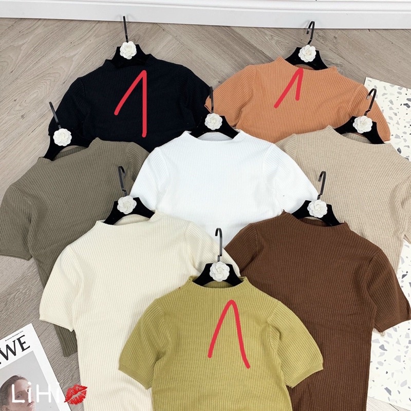 áo len mỏng cộc tay cổ cao