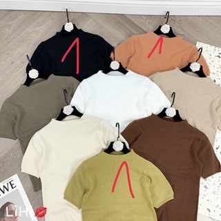 Áo len mỏng cộc tay cổ cao