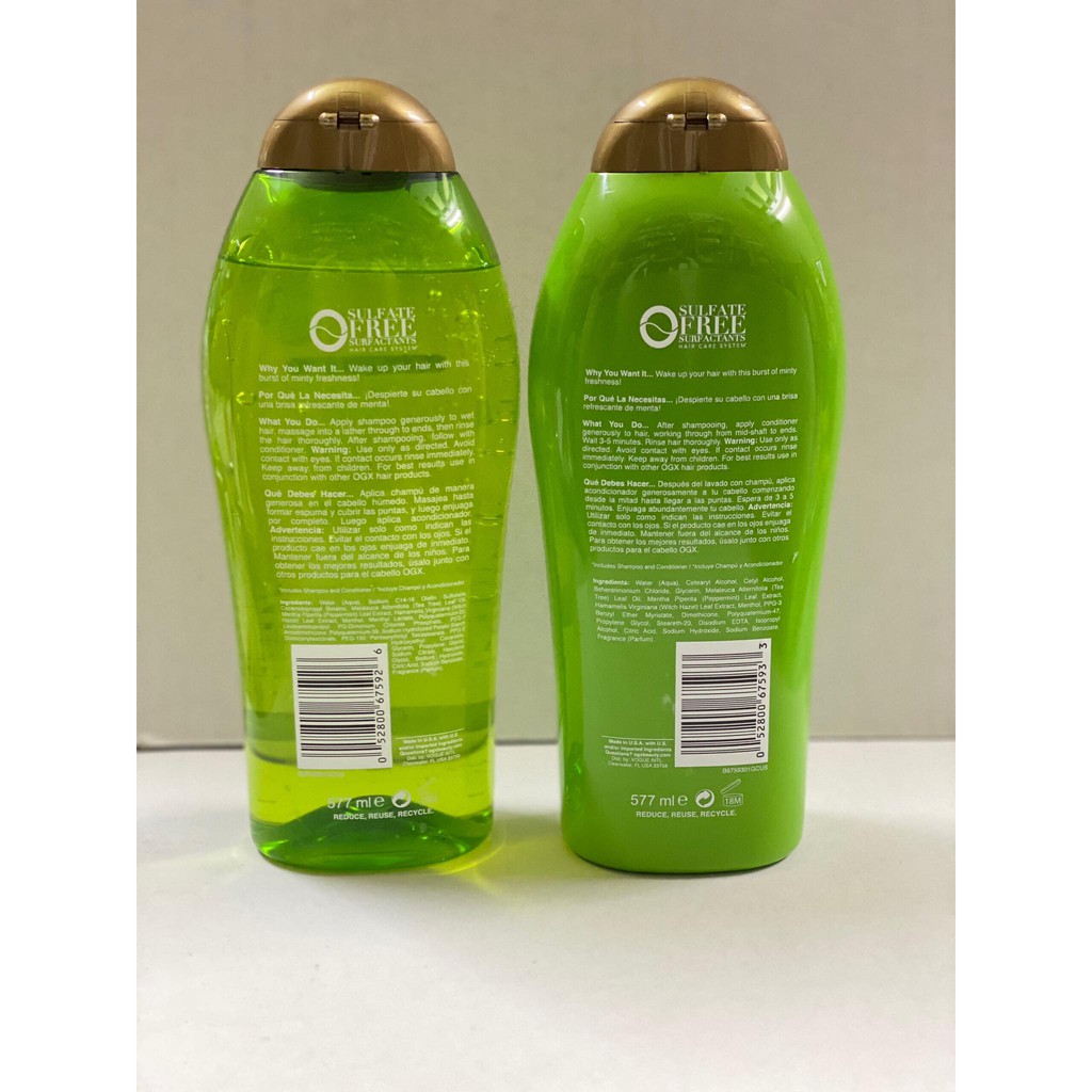 Dầu Gội Và Dầu Xả OGX Extra Strength Refreshing Scalp + Tea Tree Mint 577ml