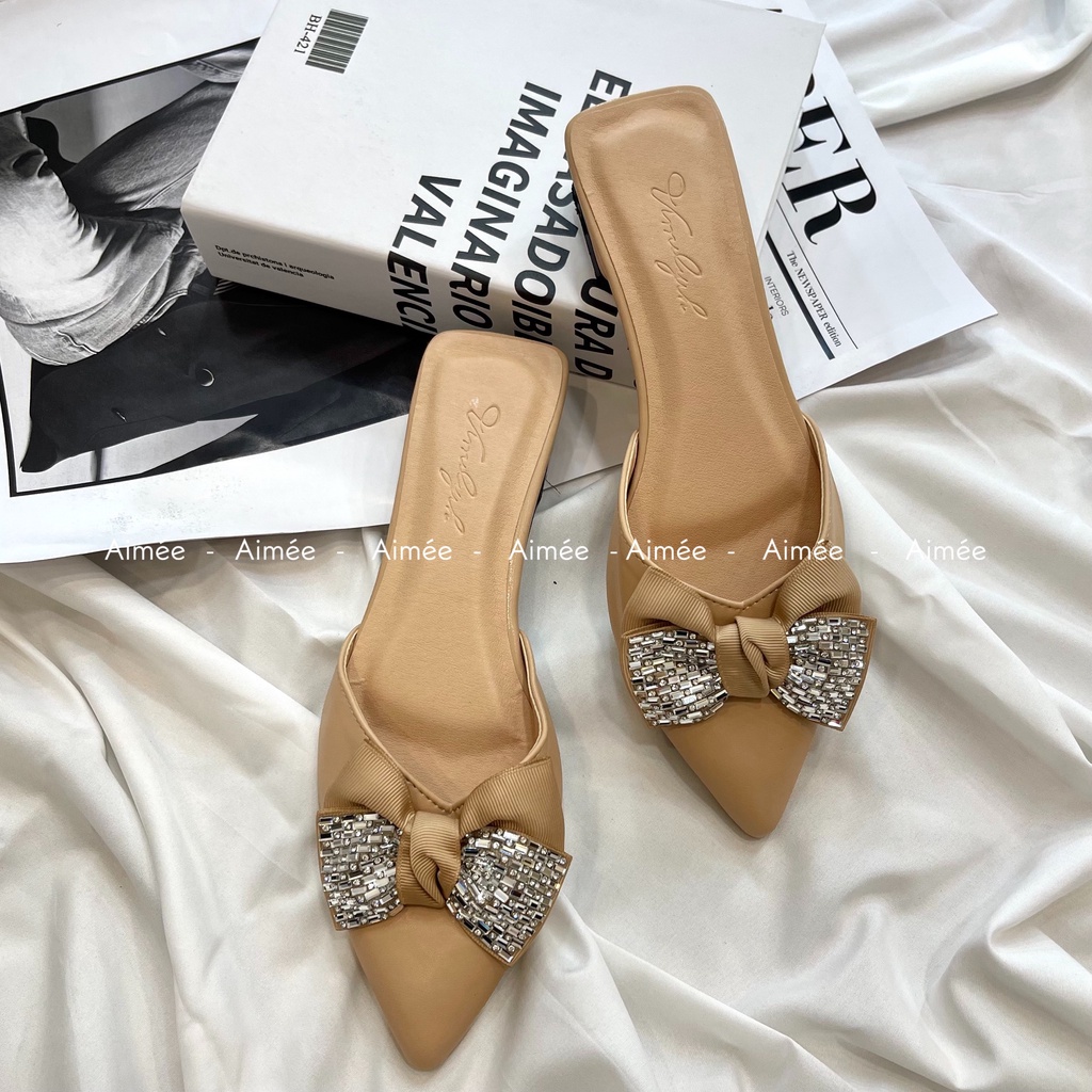 Sục Nơ Đính Đá Đế Cao 2 Phân Chất Da Mềm Lên Chân Sang Chảnh Xịn Xò