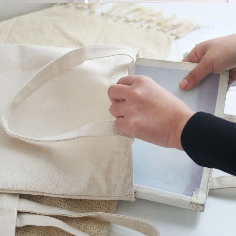 Túi Vải Canvas Mua Sắm Màu Trắng Kem Sức Chứa Lớn Tái Sử Dụng Linh Hoạt Đơn Giản