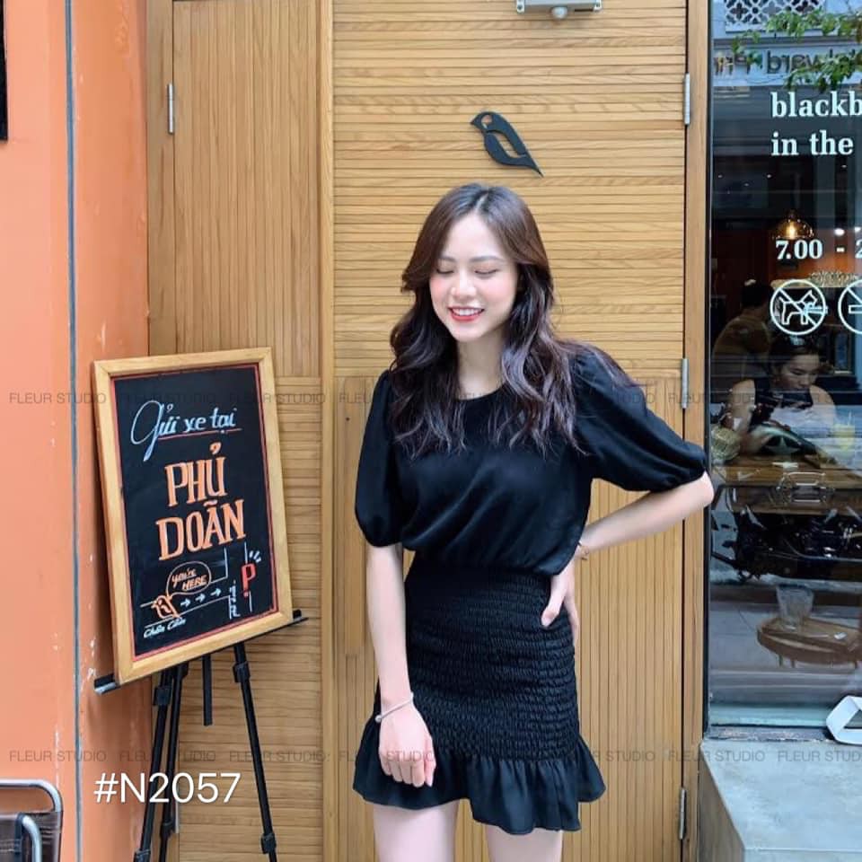 [ẢNH THẬT TRẢI SÀN] ĐẦM ĐEN NỮ TAY PHỒNG BO CHUN ÔM DÁNG SIỂU XINH - JEANIE DRESS | BigBuy360 - bigbuy360.vn