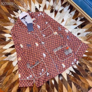 Bộ Pijama lụa LV nâu Quảng Châu