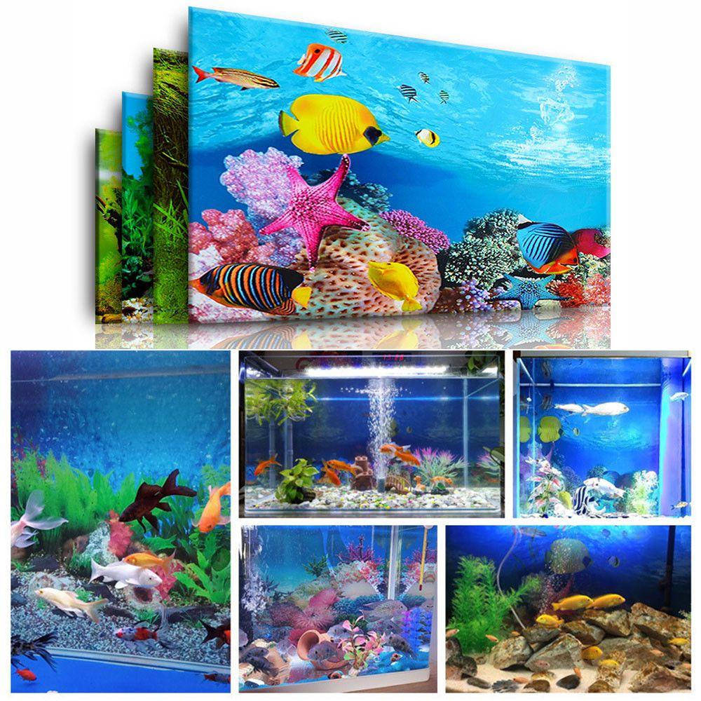 ♕YEW♕ HD Aquarium Background Sticker Double-sided Landscape Poster Fish Tank Decoration 3D Underwater Backdrop Ocean Sea Wallpaper Aquascape Painting