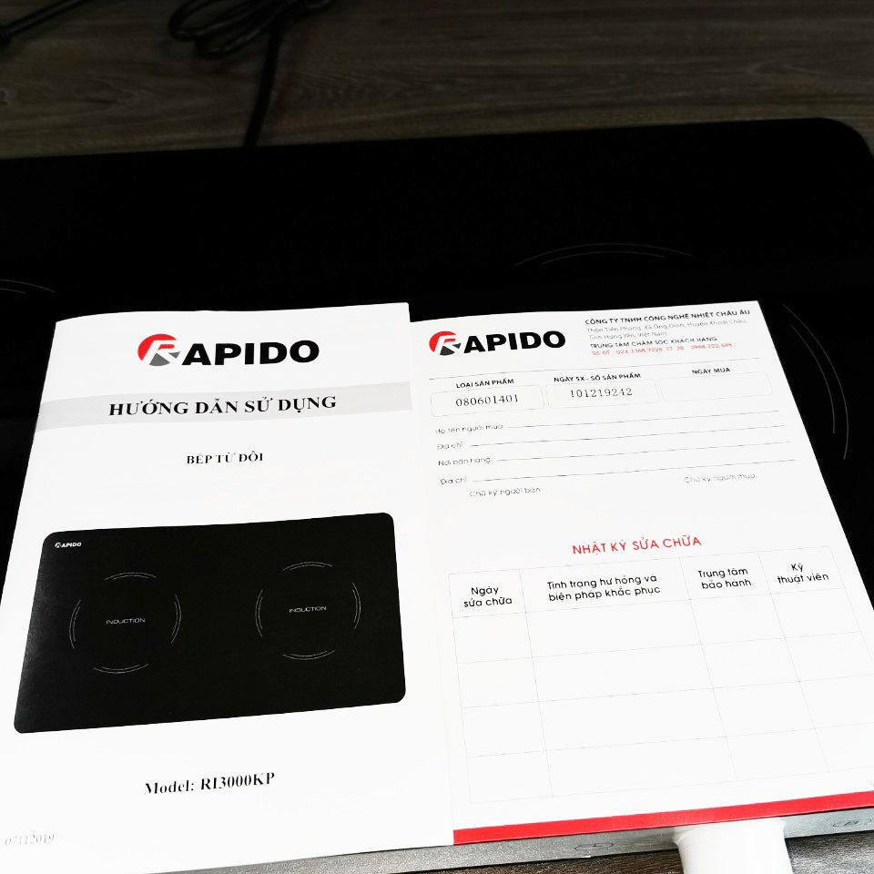 Bếp điện từ đôi dương Rapido RI3000KP công suất 3000W - Hàng chính hãng, bảo hành 12 tháng