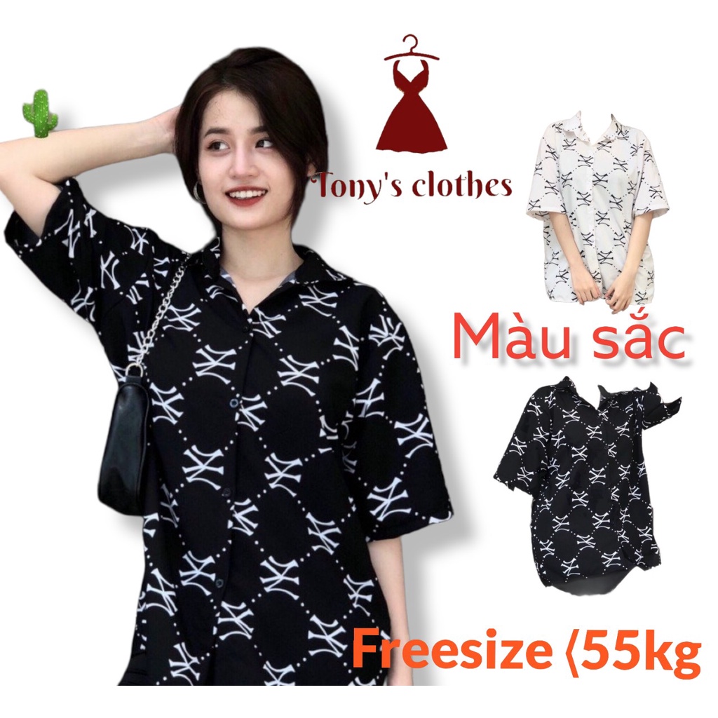 Áo sơ mi chữ trắng đen nữ Hàn Quốc kiểu cách đơn giản, chất liệu kate thấm hút tốt