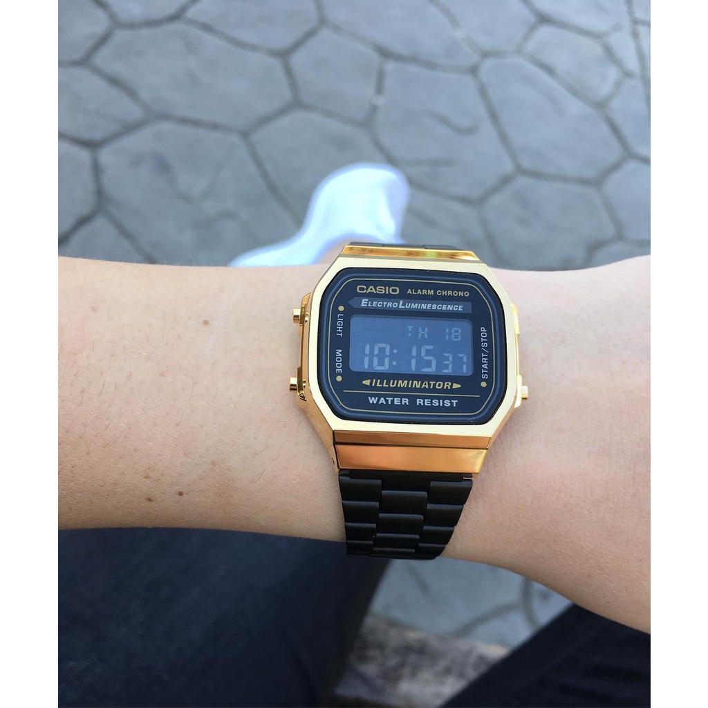 Đồng hồ Nam Casio A168WEGB-1BDF, đồng hồ chính hãng, full đen viền vàng