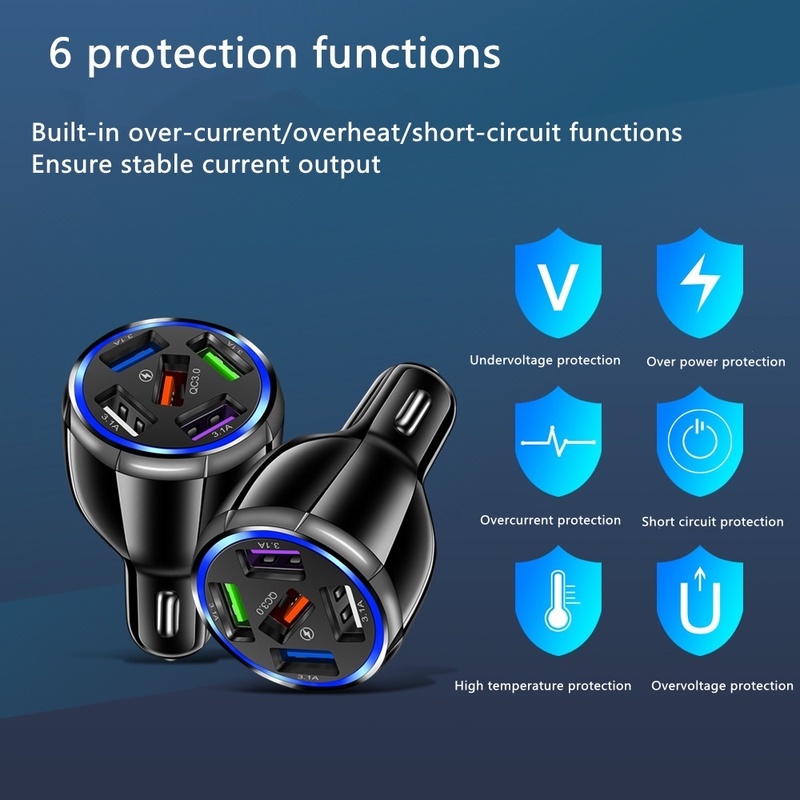 Cốc Sạc Nhanh Năm Lỗ 15A QC 3.0 Cho Xe Hơi