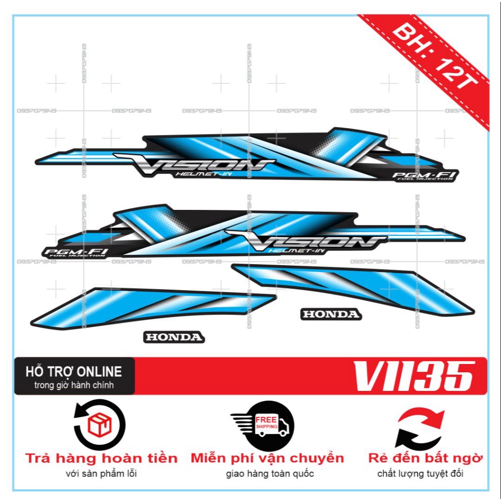 TEM XE VISION 2012 MẪU ZIN XANH ĐEN -- SHIN DECAL 2