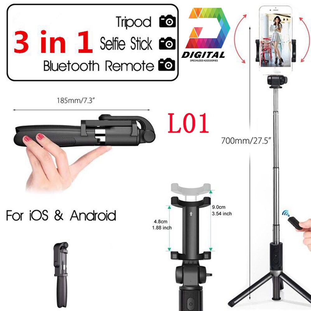 Gậy Chụp Hình 3 Chân Selfie Stick L01 Kết Nối Không Dây Bluetooth