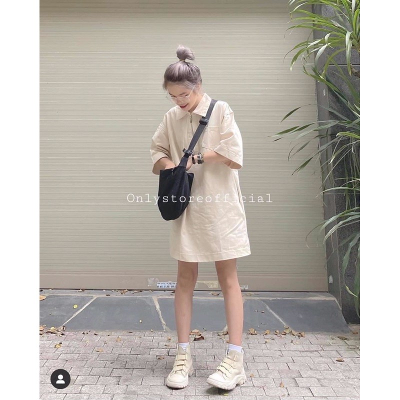 Váy be kaki dáng giấu quần