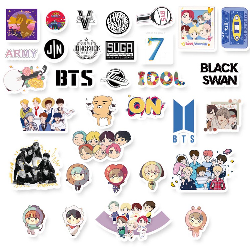 Bộ 55 miếng sticker dán trang trí in họa tiết nhóm nhạc bts