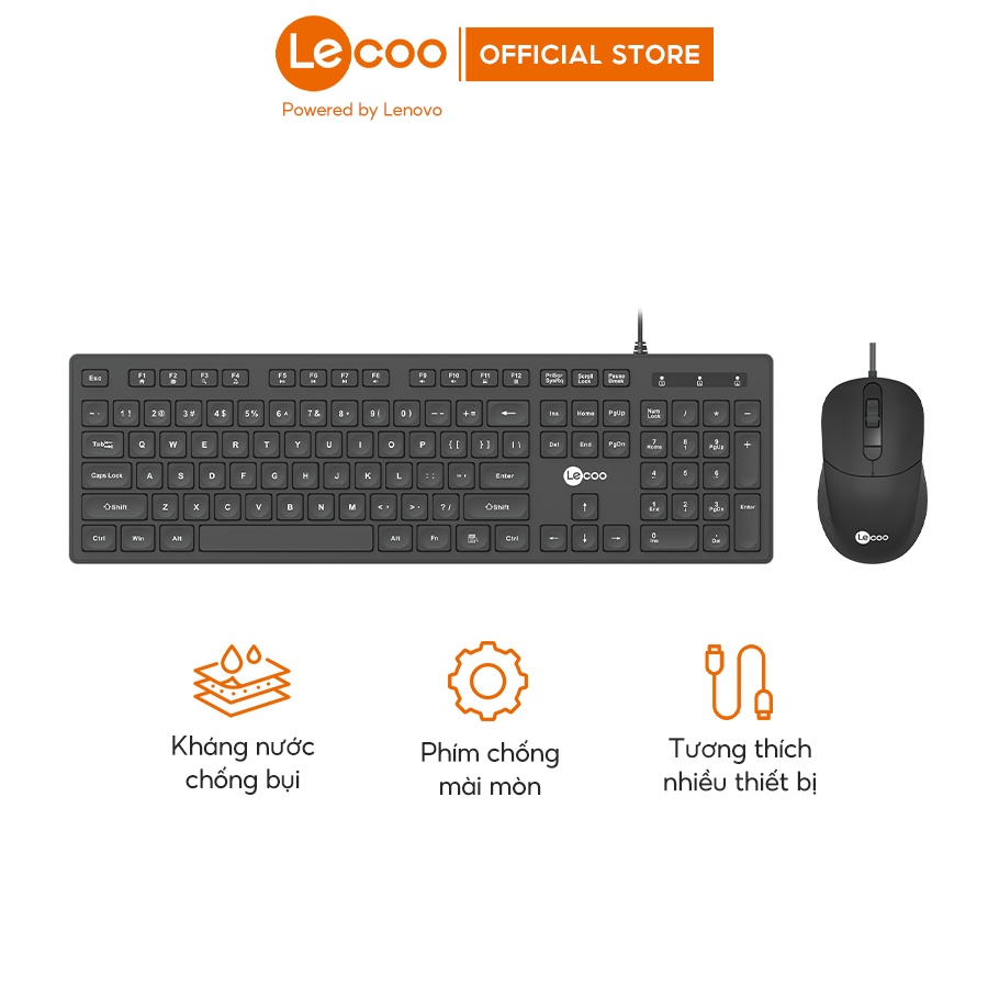 Bộ bàn phím chuột có dây Lecoo CM102, tiện dụng cho văn phòng
