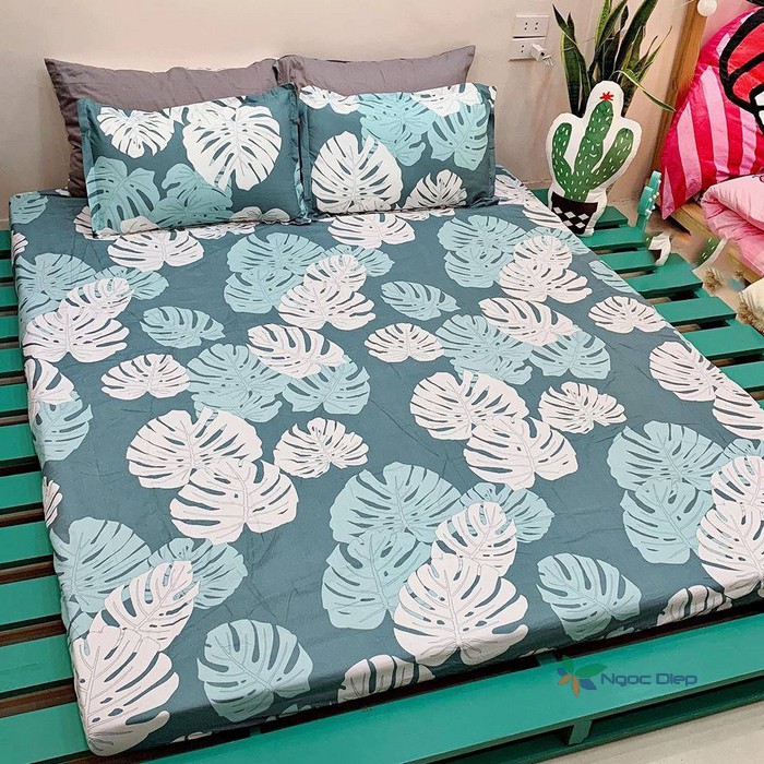 Bộ ga gối poly cotton mẫu lá khoai