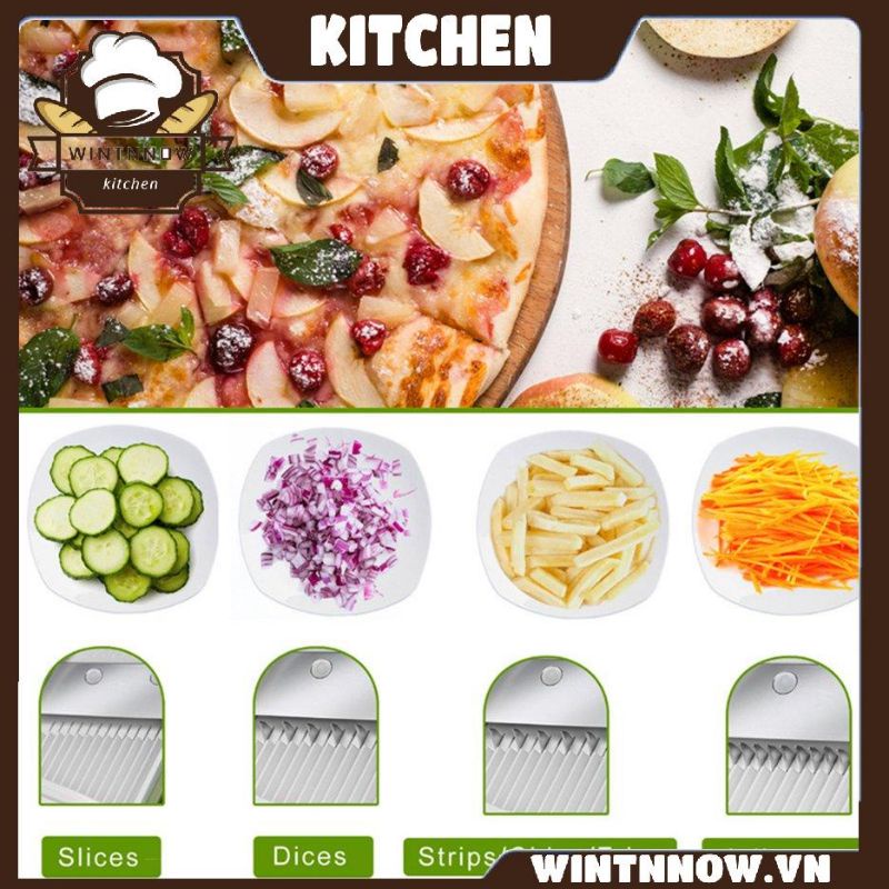 Dụng cụ cắt thái rau củ quả nhà bếp, dạng đứng 4 trong 1, thái lát, thái sợi, bào, tỉa hoa