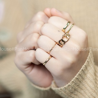 Set nhẫn nữ 5 chiếc basic màu vàng gold panhouse