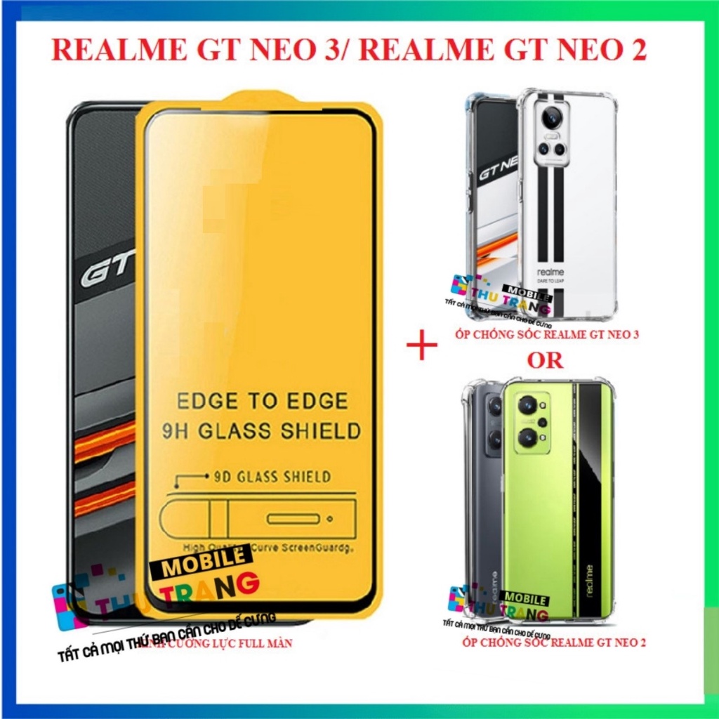 Combo Realme GT Neo 5/ GT Neo 3/ GT Neo 3T/ GT Neo 2 kính cường lực full màn + Ốp dẻo chống sốc có gờ bảo vệ camera