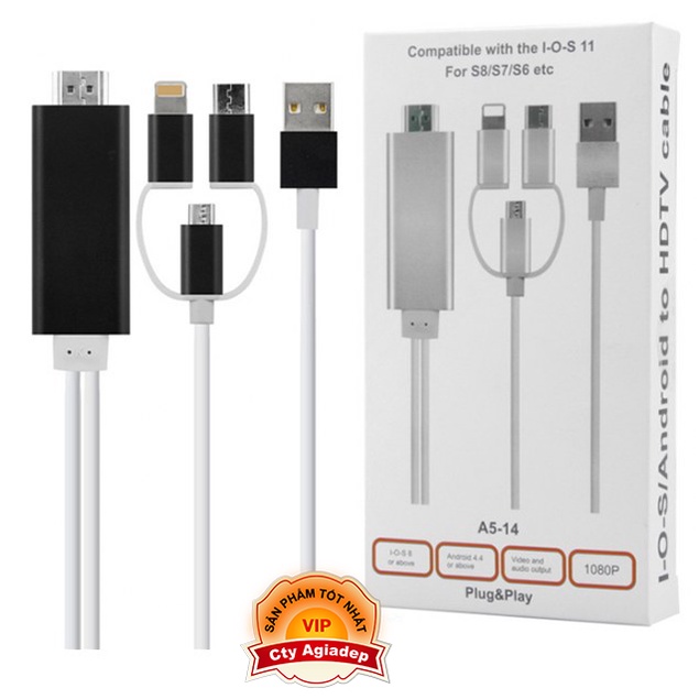 Dây cáp 4 đầu iPhôn Android Type C sang HDMI cho tivi, máy chiếu, laptop v.v. (đa năng tiện dụng)