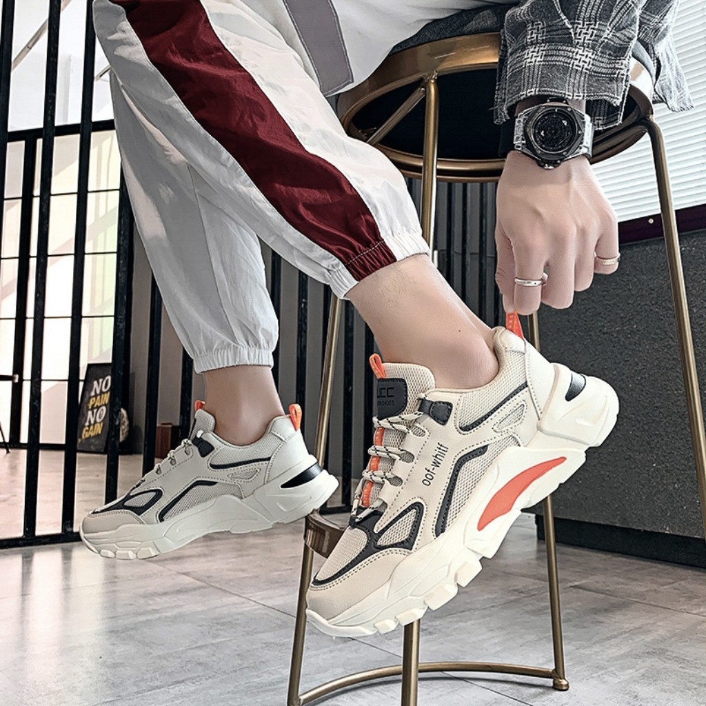 Giày thể thao sneaker nam HUTA GS011 màu trắng cam, da tổng hợp cao cấp, đế chống trượt