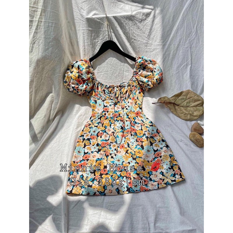 [Hàng Chuẩn] Váy Hoa Vàng Cổ Vuông Body, Đầm Hoa Tay Cộc Dáng Ôm Có Ảnh Thật Kèm Video | BigBuy360 - bigbuy360.vn