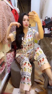 Bộ ngủ lụa satin quả Dâu