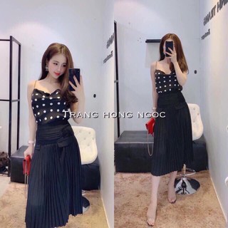 Áo hai dây lụa cổ đổ chấm bi