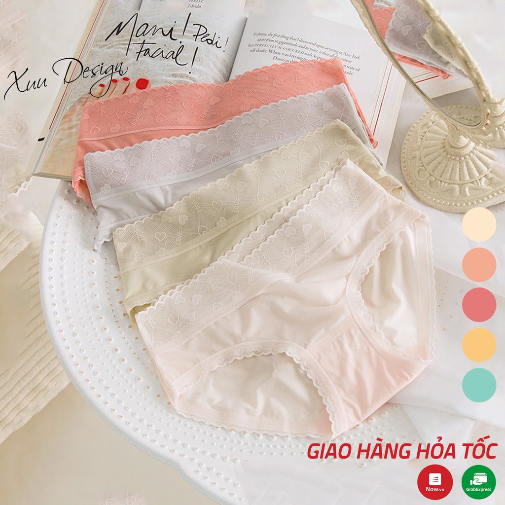 Quần Lót Nữ Xuu Vải Đúc Su Không Viền Cạp Ren Tim Sexy - Qc10